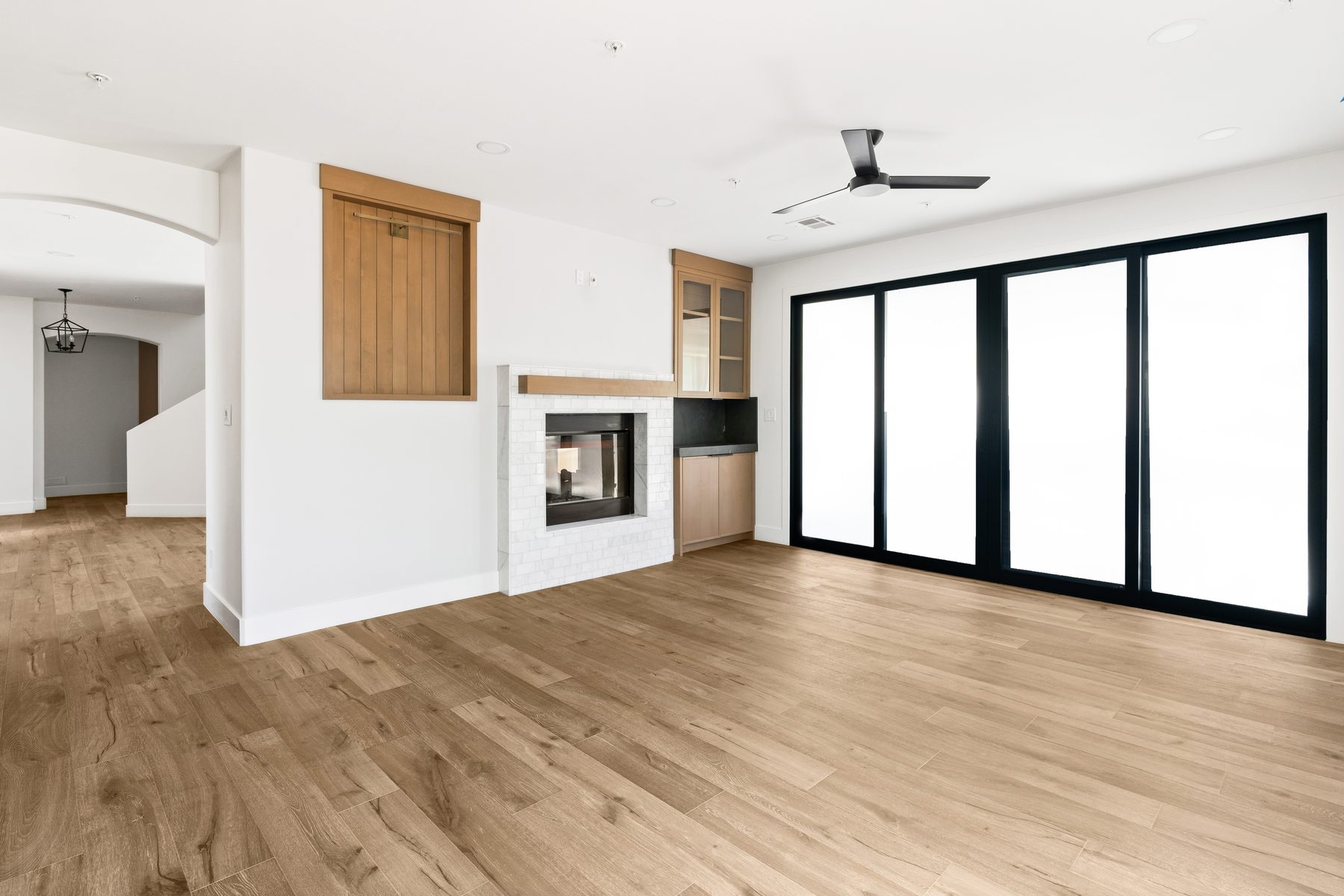 Living room with fireplace, wide view, Scottsdale whole-home remodel