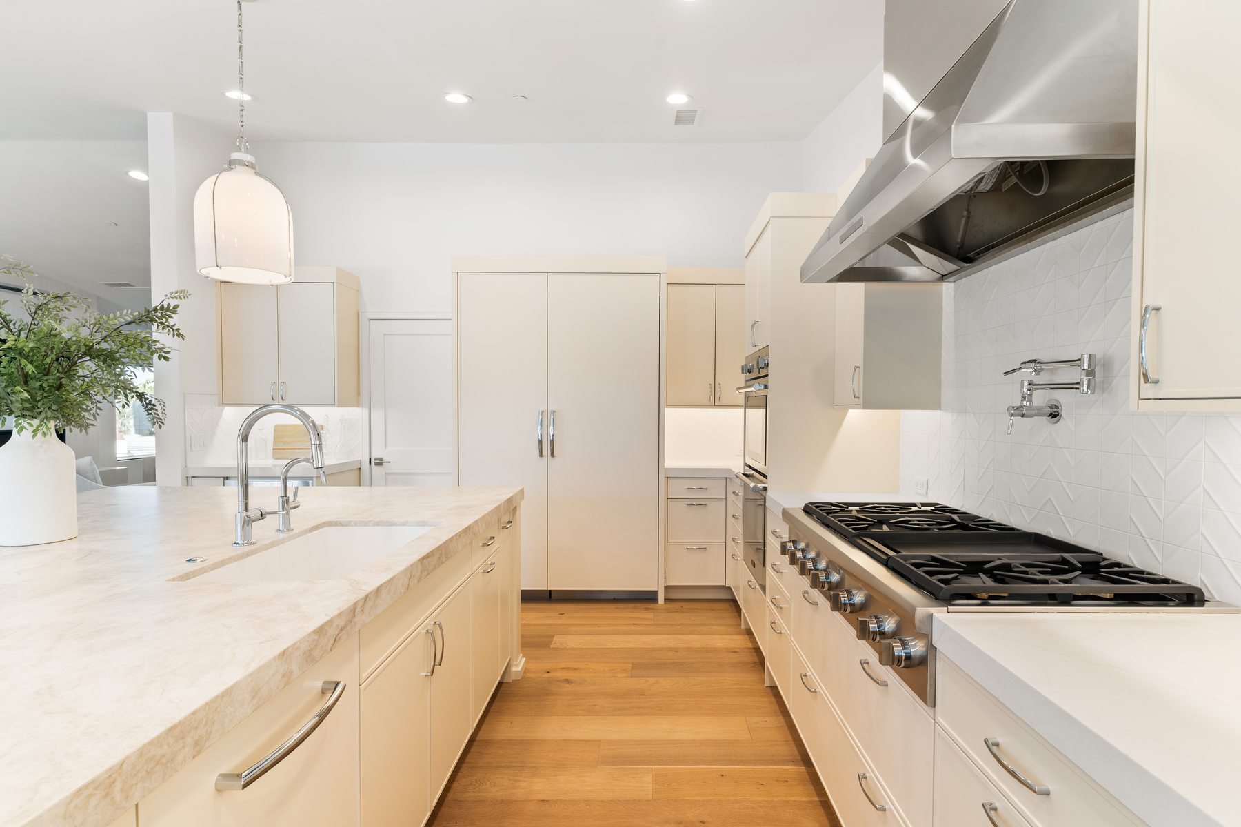 Cream custom kitchen with wood island, Paradise Valley custom home