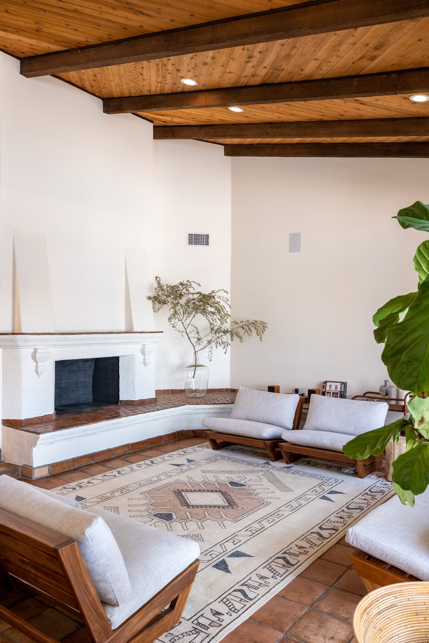 Sunken living room with wood beam ceiling, Scottsdale whole-home remodel