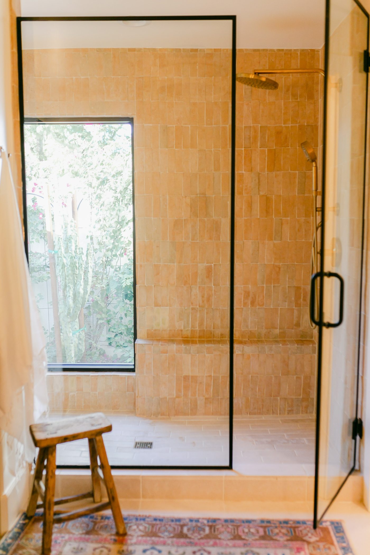 Warm zellige tiled shower, Scottsdale whole-home remodel