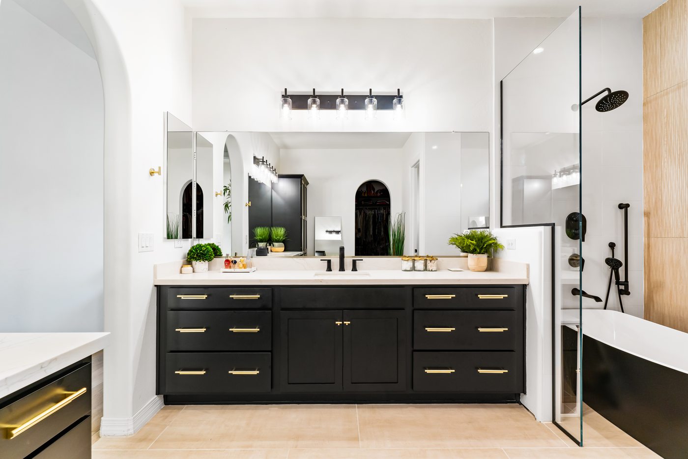 Black and gold double vanity, Paradise Valley partial remodel