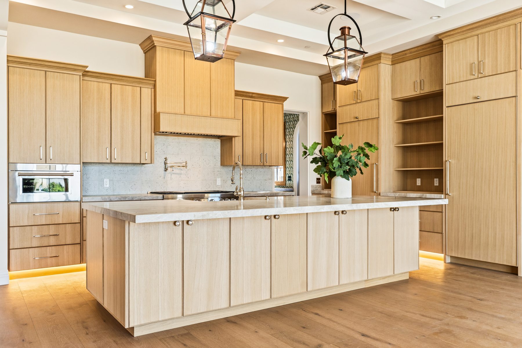 Custom light oak kitchen with large island, Paradise Valley custom home