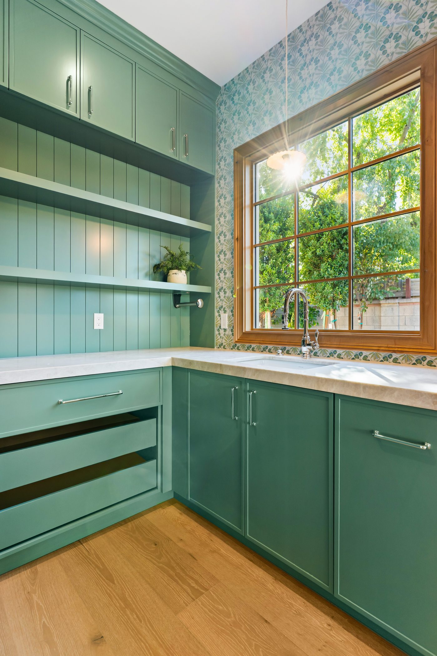 Green scullery with farmhouse sink, Paradise Valley custom home