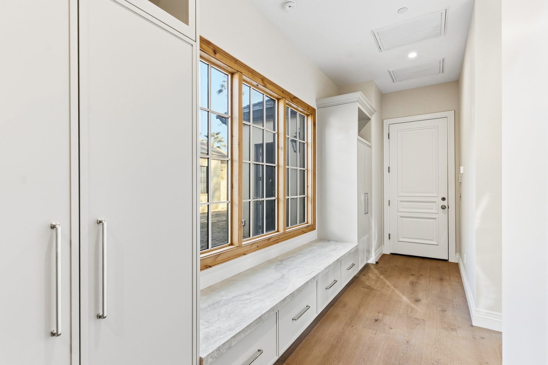 Hallway with built-in window seat, Paradise Valley custom home
