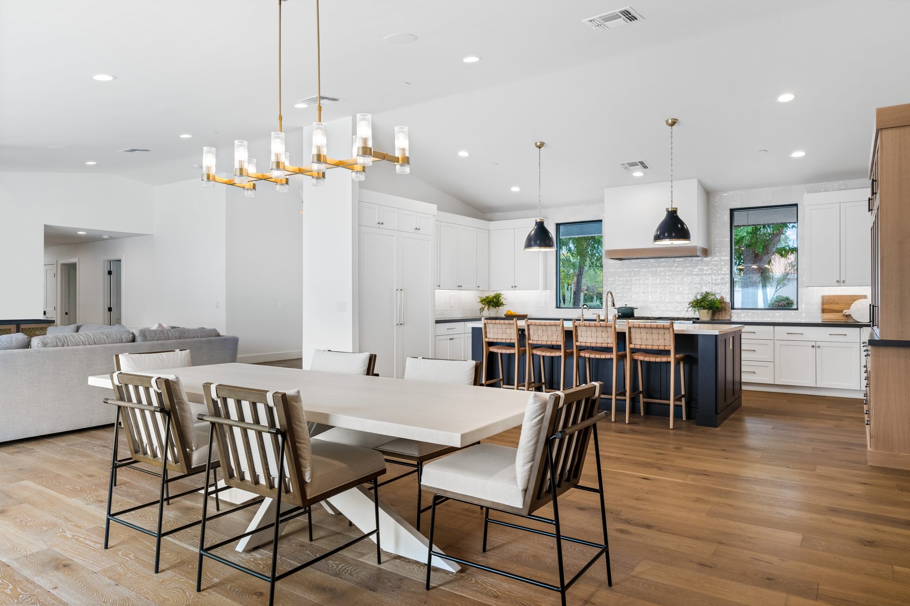 Open dining and kitchen great room, Scottsdale whole-home remodel