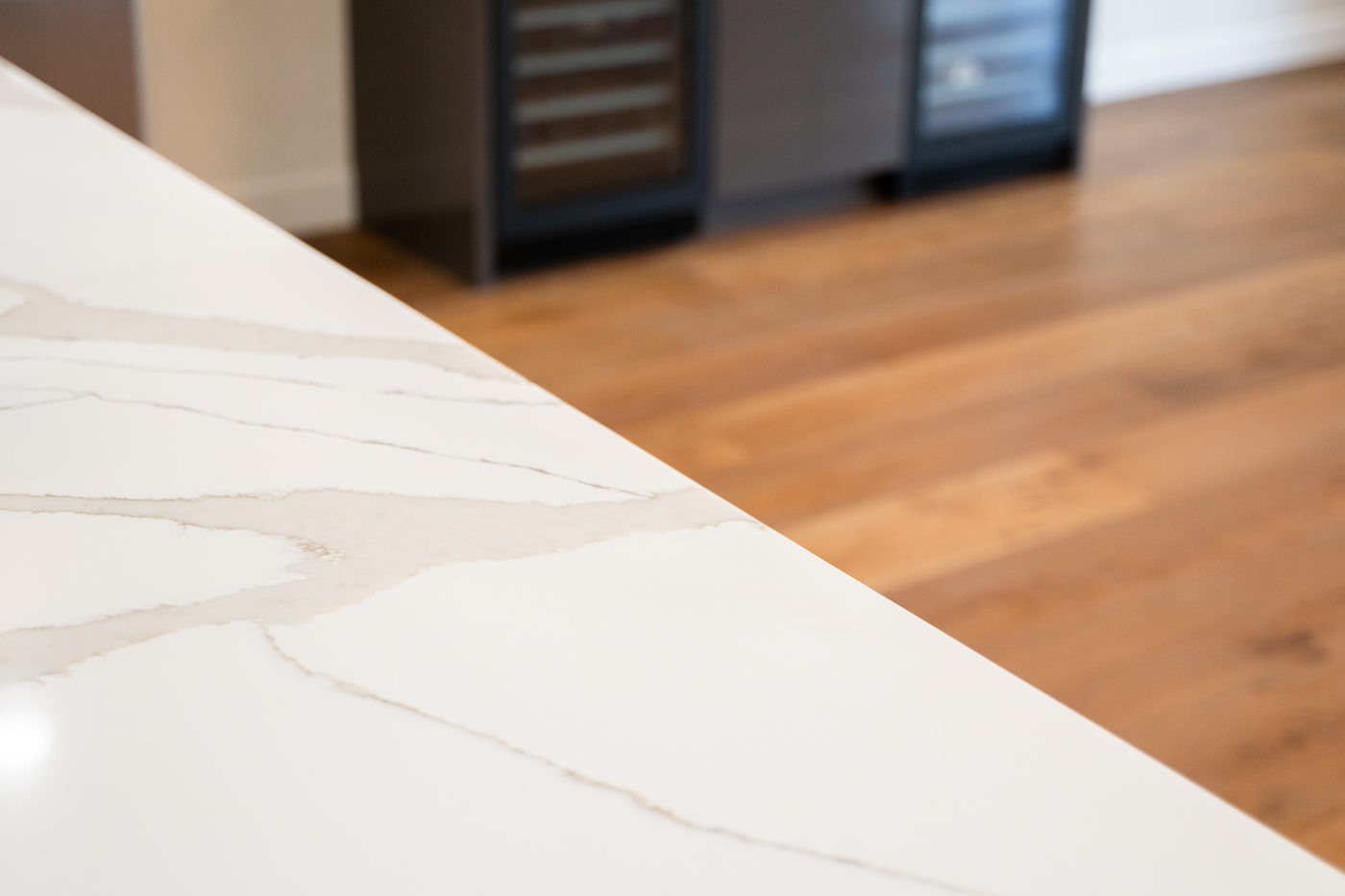 Quartz countertop detail with wine storage, Scottsdale whole-home renovation