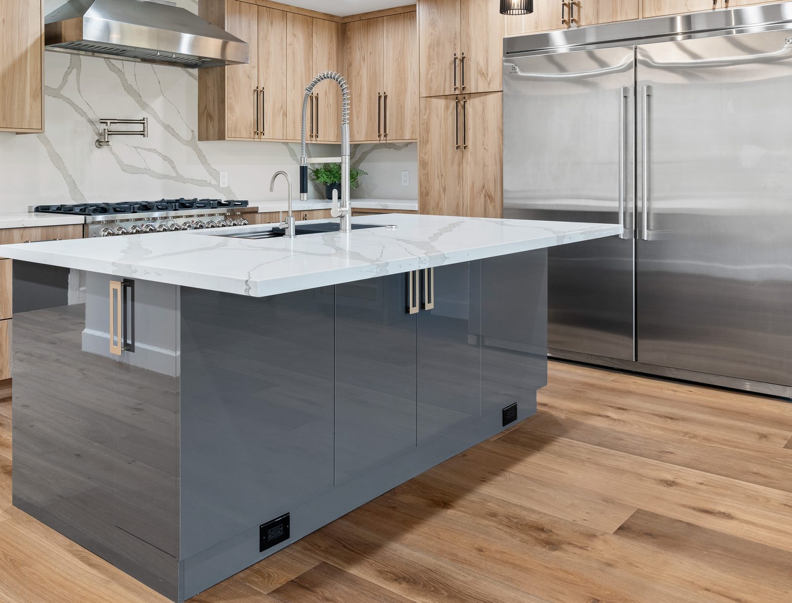 Kitchen island detail with dark cabinetry, Scottsdale whole-home renovation