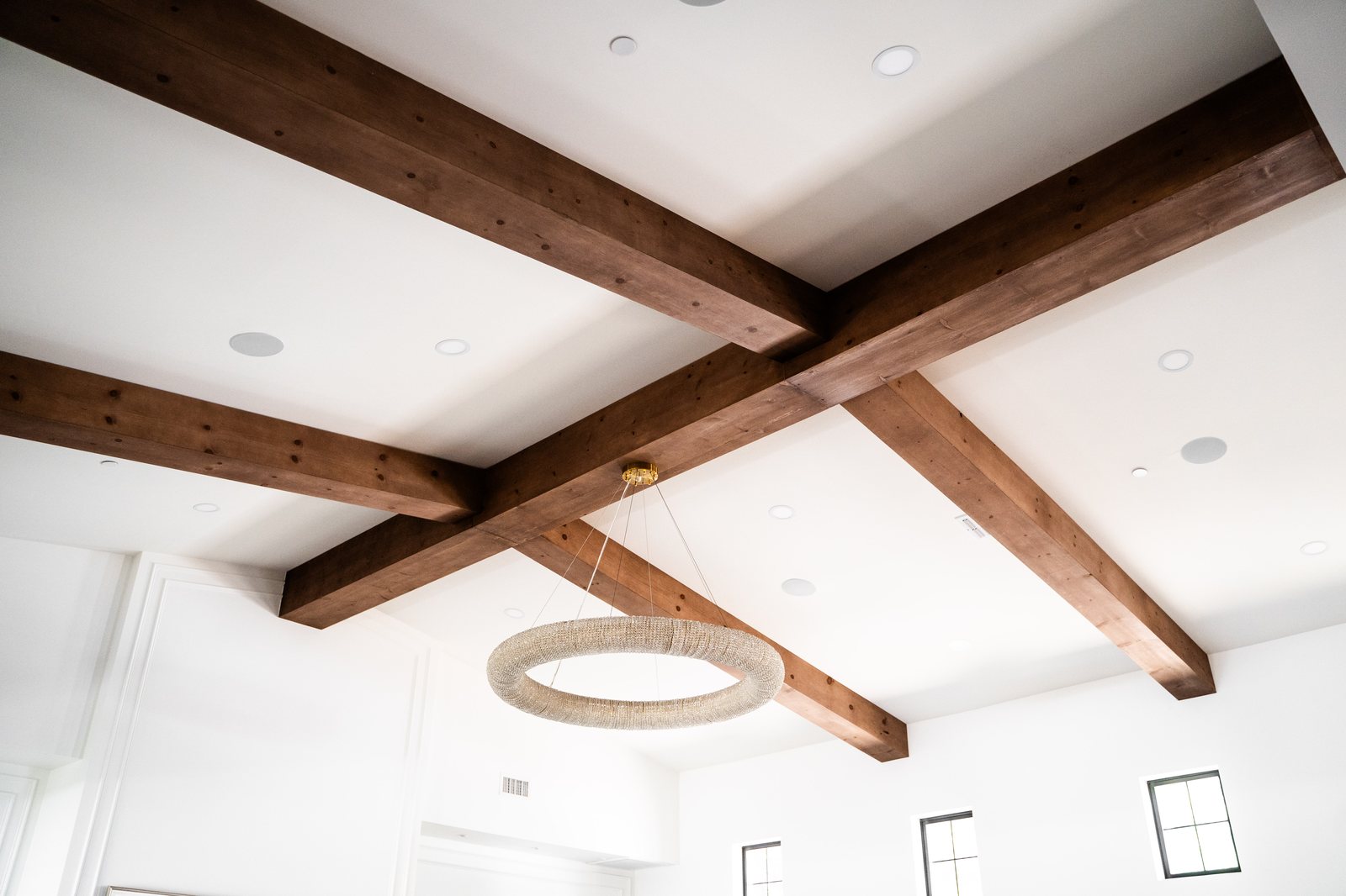 Exposed wood beam ceiling detail, design build project by Trinity Remodeling